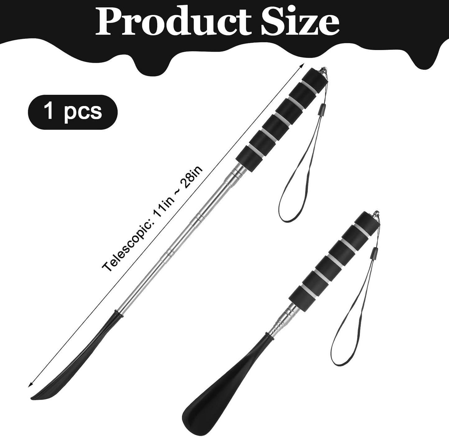 Long Shoehorn Retractable Metal Shoe Horn Extended Shoes Puller,Black | Long-Handle, for Seniors, Long Stainless Steel Telescopic, for Pregnant Women Men, Aids For Elderly, Gifts