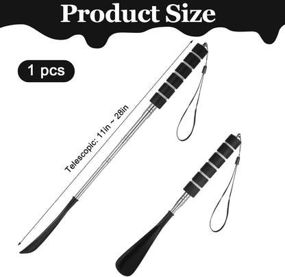 Long Shoehorn Retractable Metal Shoe Horn Extended Shoes Puller,Black | Long-Handle, for Seniors, Long Stainless Steel Telescopic, for Pregnant Women Men, Aids For Elderly, Gifts