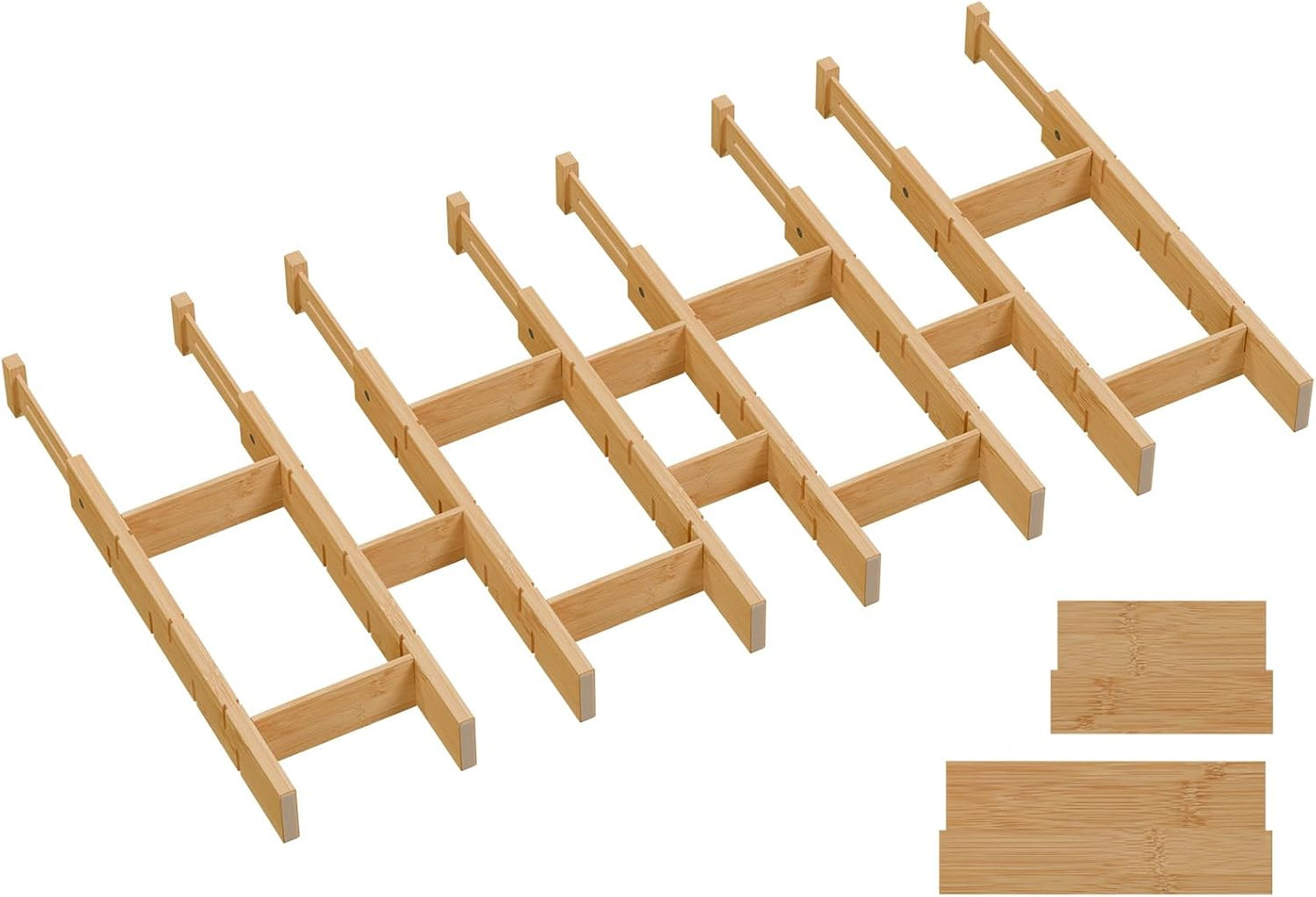 Bamboo Drawer Dividers, Expandable Kitchen Drawer Organizer | Include 6 Dividers, 6 Small Inserts and 6 Medium Inserts for Home, Office, Dressers