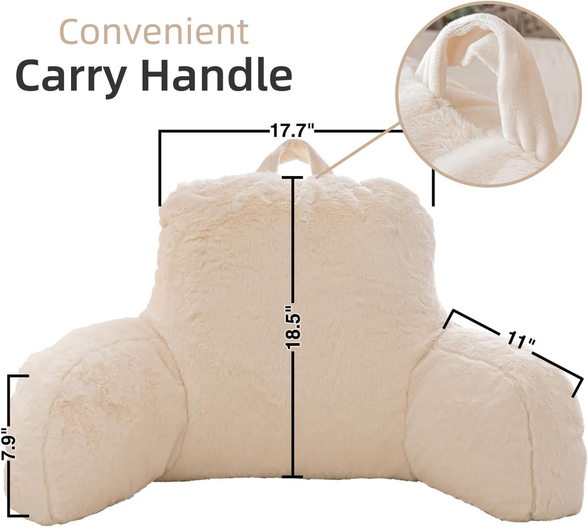 A Nice Night Ivory Reading Pillow, 18.5" Bed Wedge Pillows with Arms