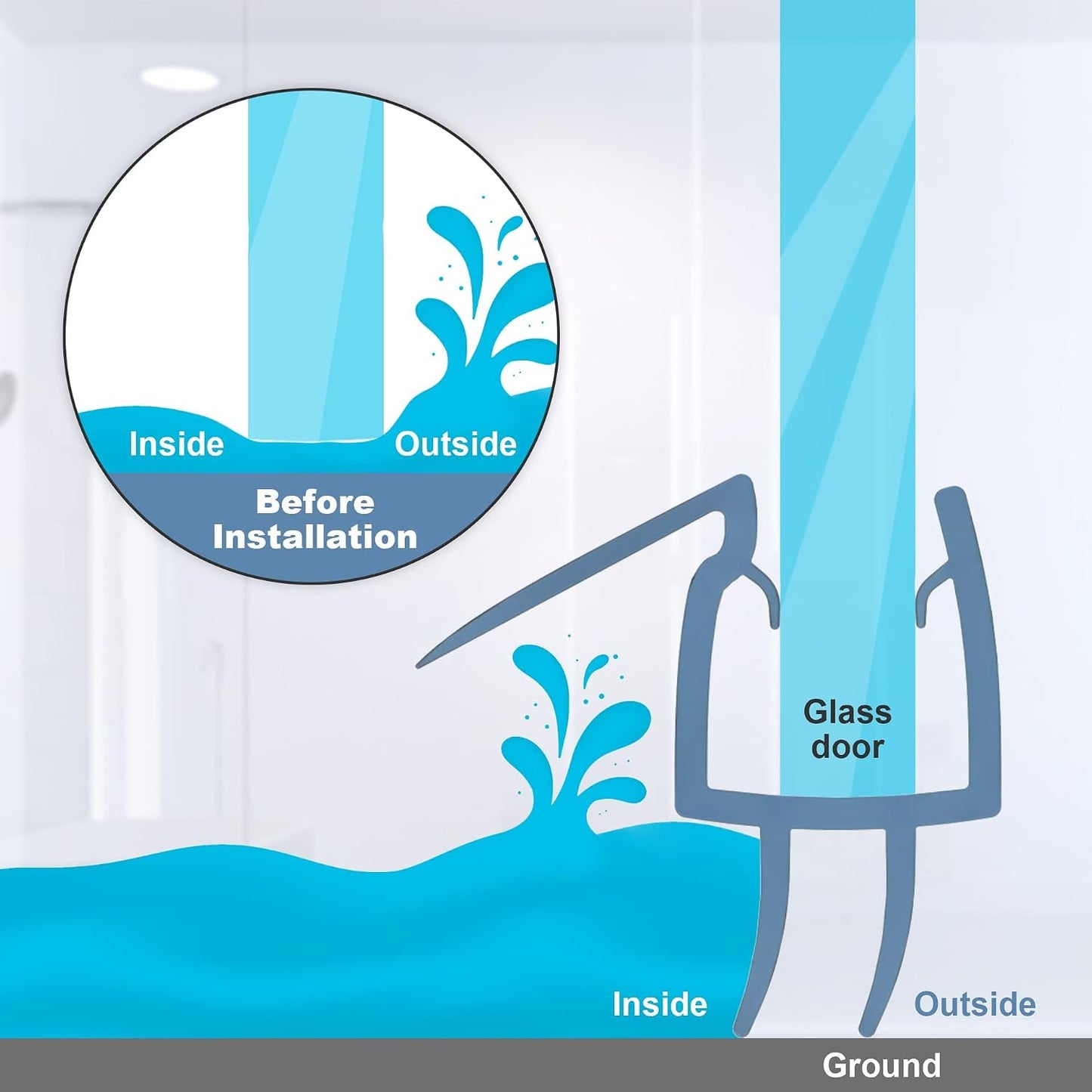 4 Pack Shower Door Bottom Seal Strip for 3/8 Inch Glass Door | Clear PVC shower door seal strip for 3/8 inch frameless glass doors, helps block water leaks and keep floors dry.
