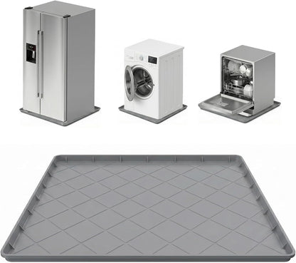 Washing Machine Pan, Drain Pan & Drip Pan, 30"x32" Thickened Silicone Mat with 1" Raised Edge, Non-Slip & Waterproof, Foldable Anti-Vibration Floor Protector for Laundry & Dryer - Grey - BLOFK