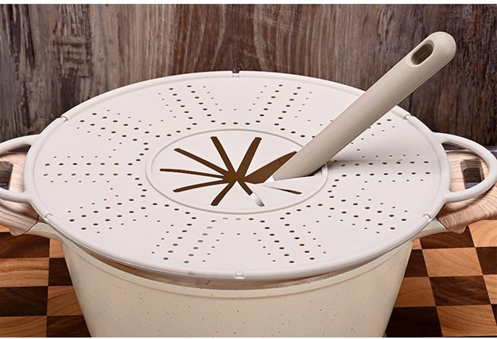Large Silicone Spill Stopper Lid for Kitchen Pots Pans(white) | Silicone Pot Spill Stopper Lid with Steam Vent, 13.4x10.8 Inch Heat Resistant Cover and Oil Baffle with Easy Grip Handles