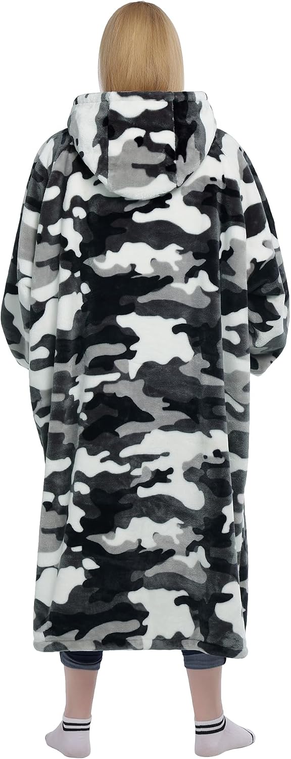Wearable Blanket Sweatshirt Gifts for Women and Men, Warm and Cozy Giant Blanket Hoodie, Thick Flannel Blanket with Sleeves and Giant Pocket - Dark Gray
