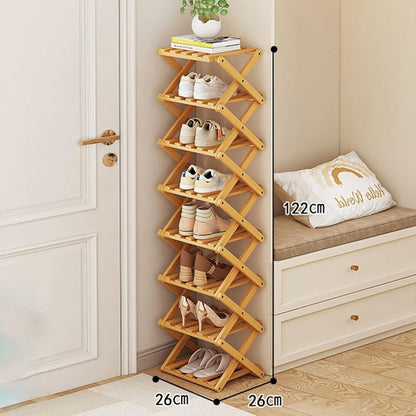 YYW Bamboo Shoe Rack for Entryway, Foldable Free Standing for Closet | Installation-Free Vertical Shoe Racks, Shoe Shelf for Living Room Bedroom, Easy To Assemble, Tawny 5 Layers