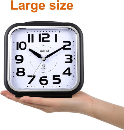 Tinload 5.5" Large Analog Alarm Clock Silent Non Ticking, Gentle Wake, Beep Sounds, Increasing Volume, Battery Operated Snooze and Manual Light, Easy Set, Black (Best for Elder)