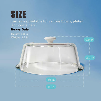 Glass Microwave Splatter Cover with Mat for Food, 10 Inch Guard Lid | Lightweight Borosilicate Glass, Food Grade, Silicone Knob, 2 Vents, 3.1in Tall to Cover Bowls and Plates, Dishwasher Safe