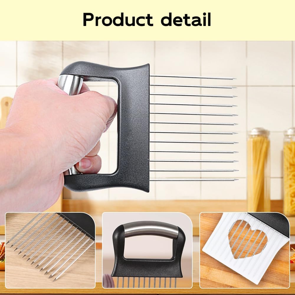 Onion Holder for Slicing, 2025 New Stainless Steel Onion Slice Holder Lemon Slicer Vegetable Cutter, Kitchen Chopper Slicing Assistant Tool for Meat, Onion, Potato, Tomato (A-1PCS)