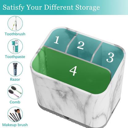 Bathroom Toothbrush Holders, Toothbrush and Toothpaste Holder (Wood Grain) | Easy To Clean, Drainage, Removable, Non-Slip, 4 Slots Tooth Brush Holder for Bathroom Countertop Organizer