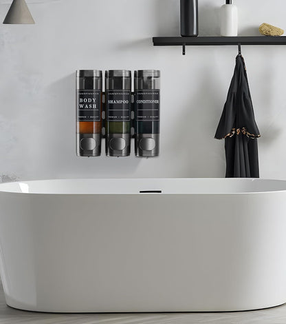 Cabo Deseado Shower Soap Dispenser Wall Mounted No Drill Shampoo Dispenser for Shower Wall Shampoo and Conditioner Dispenser Bathroom Hotel 3 * 350ml Gungray with Labels