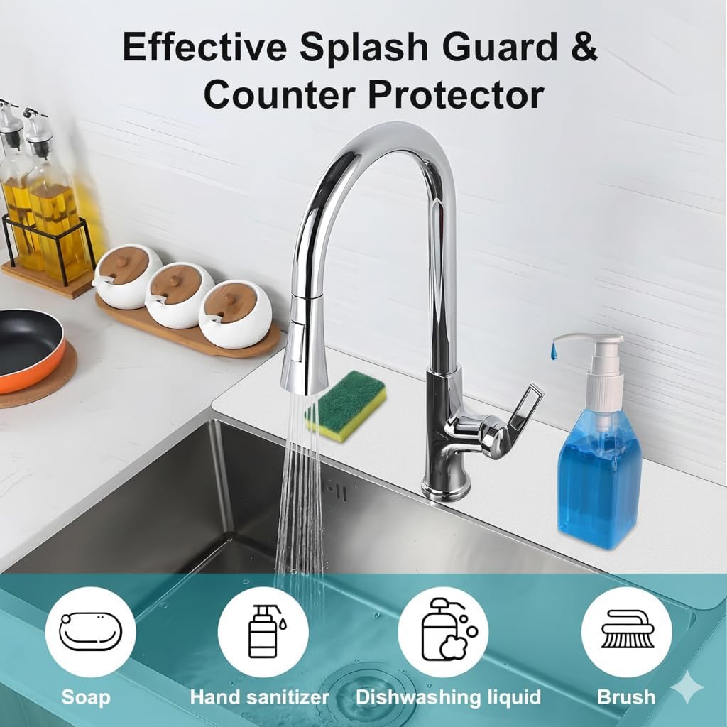 Customizable Kitchen Sink Faucet Mat: 30"Lx5.5"W Absorbent Splash Guard | Non-slip Fabric Rubber Mat, Cut to Fit Oval Rectangle Square Faucet & 2,3,4 Holes Irregular Sink with Soap Dispenser Air Gap
