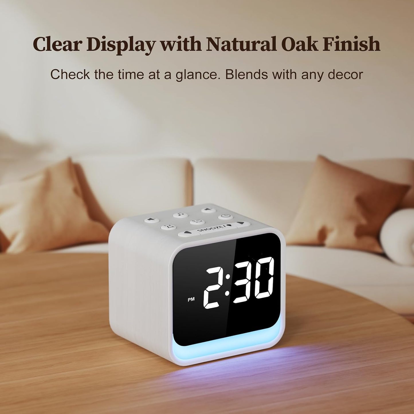 Housbay Wooden Sound Machine Alarm Clock for Bedrooms - Gentle Wake-Up with Birdsong, White Noise for Sleeping, Small Digital Clock for Phone-Free Routine