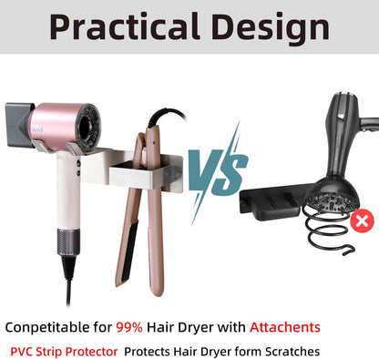Hair Dryer Holder Wall Mounted, Stainless Steel Blow Dryer Holder for Bathroom, Hair Dryer and Straightener Holder Adhesive or Drilling, Hair Tool Organizer for Salon Barber Shops Banjekt