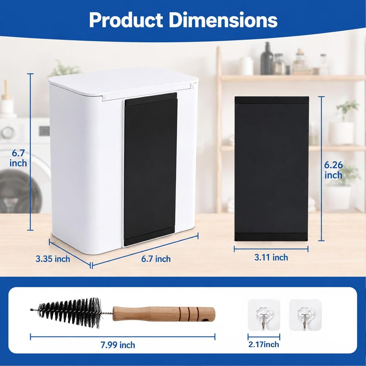 Magnetic Lint Bin with Lid for Laundry Room | Space Saving, Compact Plastic Dryer Lint Trash Can