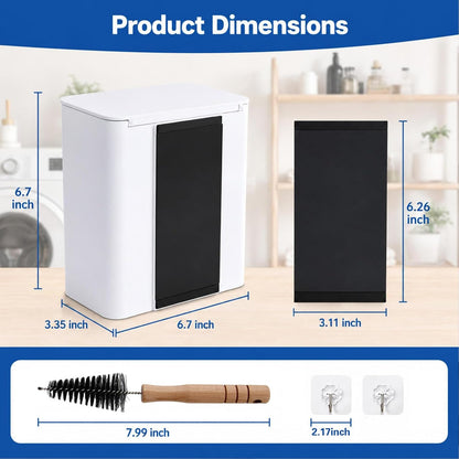 Magnetic Lint Bin with Lid for Laundry Room | Space Saving, Compact Plastic Dryer Lint Trash Can