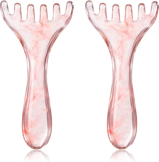 ElevateTech Scalp Massager Handheld Comb, 2 Pcs Head Massager Scalp Comb Manual Hair Scalps Massage Gua Sha Tool Five Claw Resin Relax Spa Tool for Soothing Head Massage, Pink