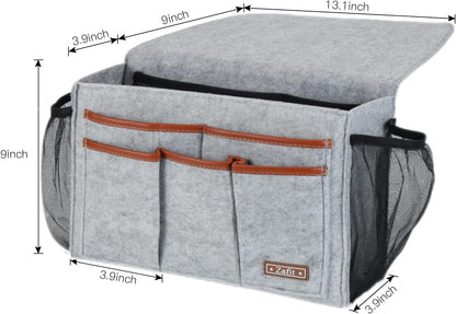 Zafit Bedside Caddy, Large Size Bedside Storage Organizer Bedside Organizer Caddy for Magazine Remotes Phone (13.4'' x 18.1'' Plus Size, Dark Grey)