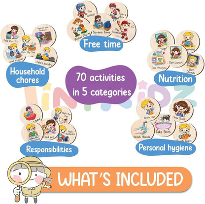 Daily Routine Chart for Kids, Visual Schedule, Routine Chart for Toddlers 3-5, Morning Bedtime Routine Chart for Toddlers, Wooden Chore Chart for Kids