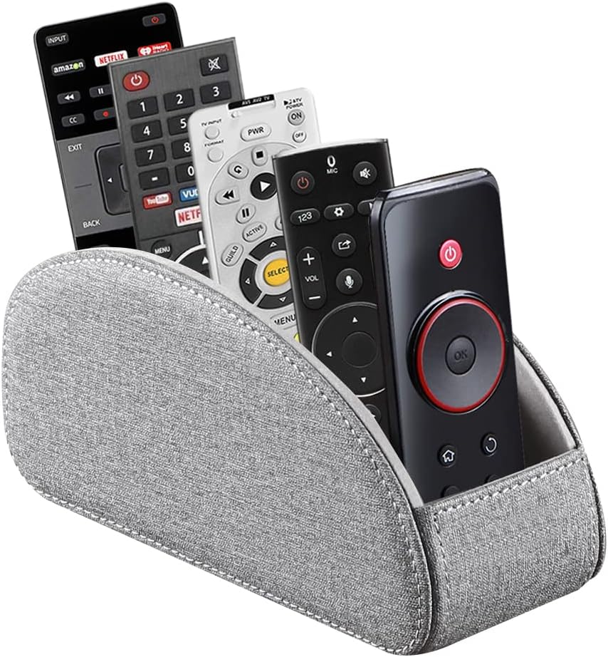 PU Leather Remote Control Holder with 5 Compartments - Storage Tray & Desktop Organizer for TV Remotes,Glasses,Pens,Accessories - Space-Saving Design for Bedside Table & Office Desk (Black)