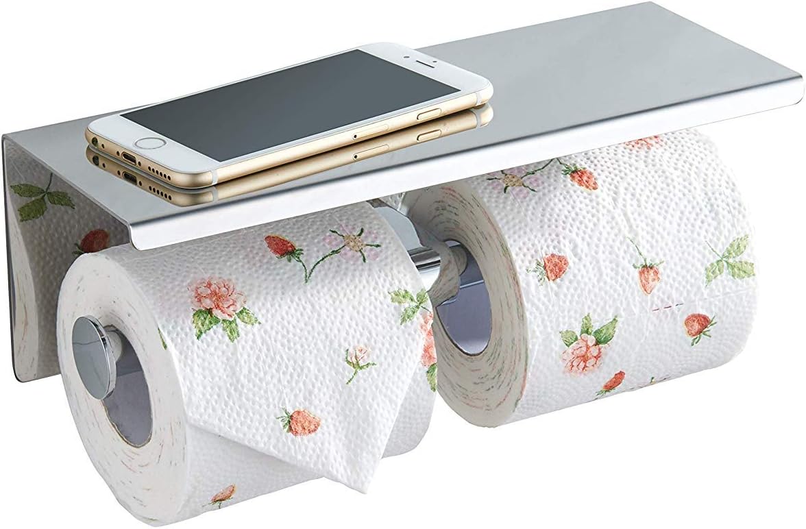Double Toilet Paper Holder with Shelf Brushed Nickel Toilet Paper Holder Wall Mounted