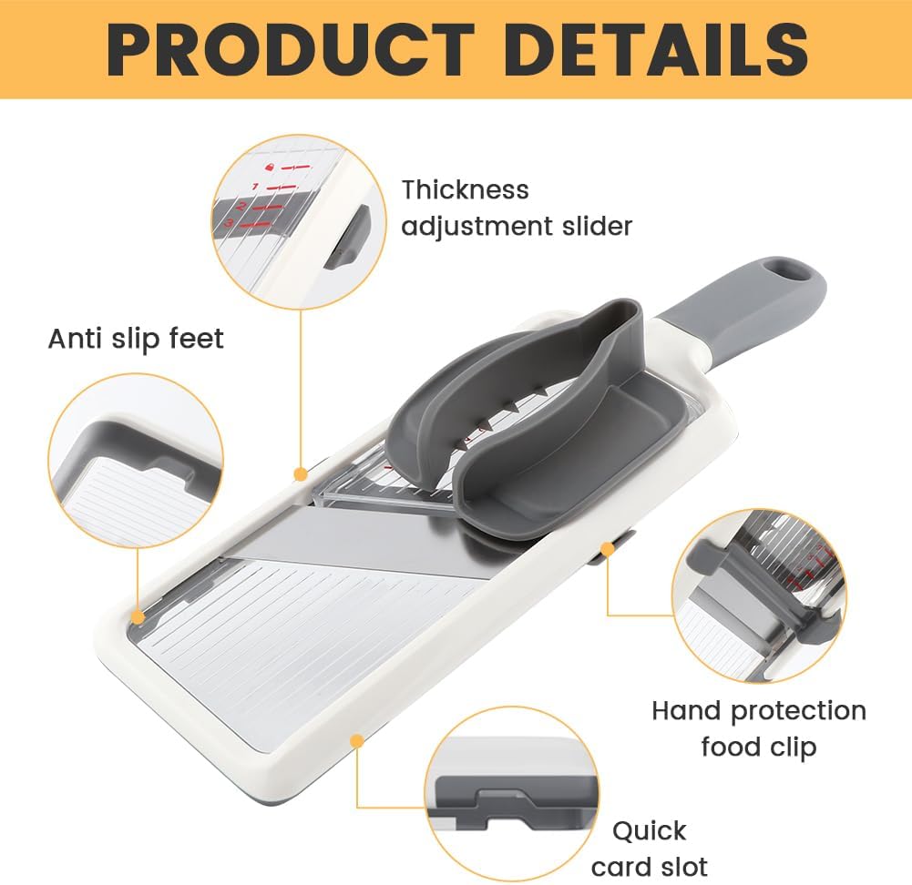 Handheld Mandoline Slicer with Adjustable Blade,3-Thickness (1mm-3mm) Slicer Vegetable Cutter with Safety Hand Guard Potato Onion Tomato & Cucumber Slicer for Salad, Easy to Clean