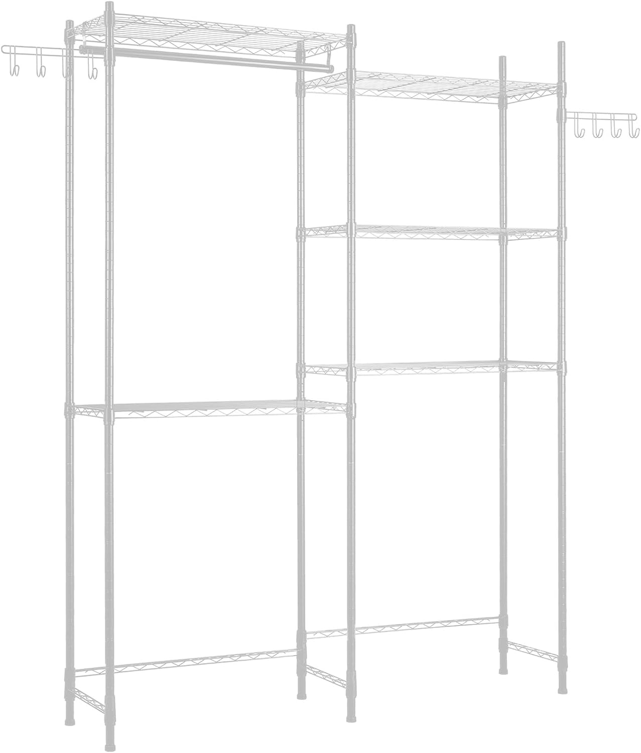 VEVOR Over the Washer and Dryer Storage Shelf, 5 Tier Laundry Room Drying Rack with Hanger Rod and Hooks, Adjustable Over Washer and Dryer Shelves, Laundry Room Shelf Storage Space Saver, White