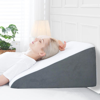 Sasttie Wedge Pillow 24x24x12 inch, Memory Foam Bed Wedge, Cool Grey | Triangle Pillow for Sleeping, Acid Reflux, Back Pain, Post-Surgery, and Snoring, Designed with Removable Washable Cover