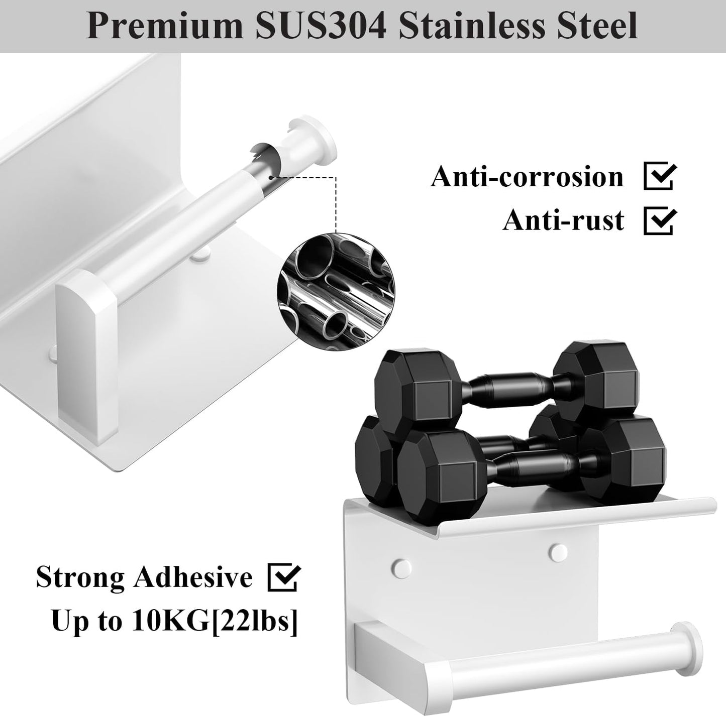 Toilet Paper Holder with Shelf Wall Mounted Toilet Paper Roll Dispenser | Heavy Duty Stainless Steel Brushed Nickel