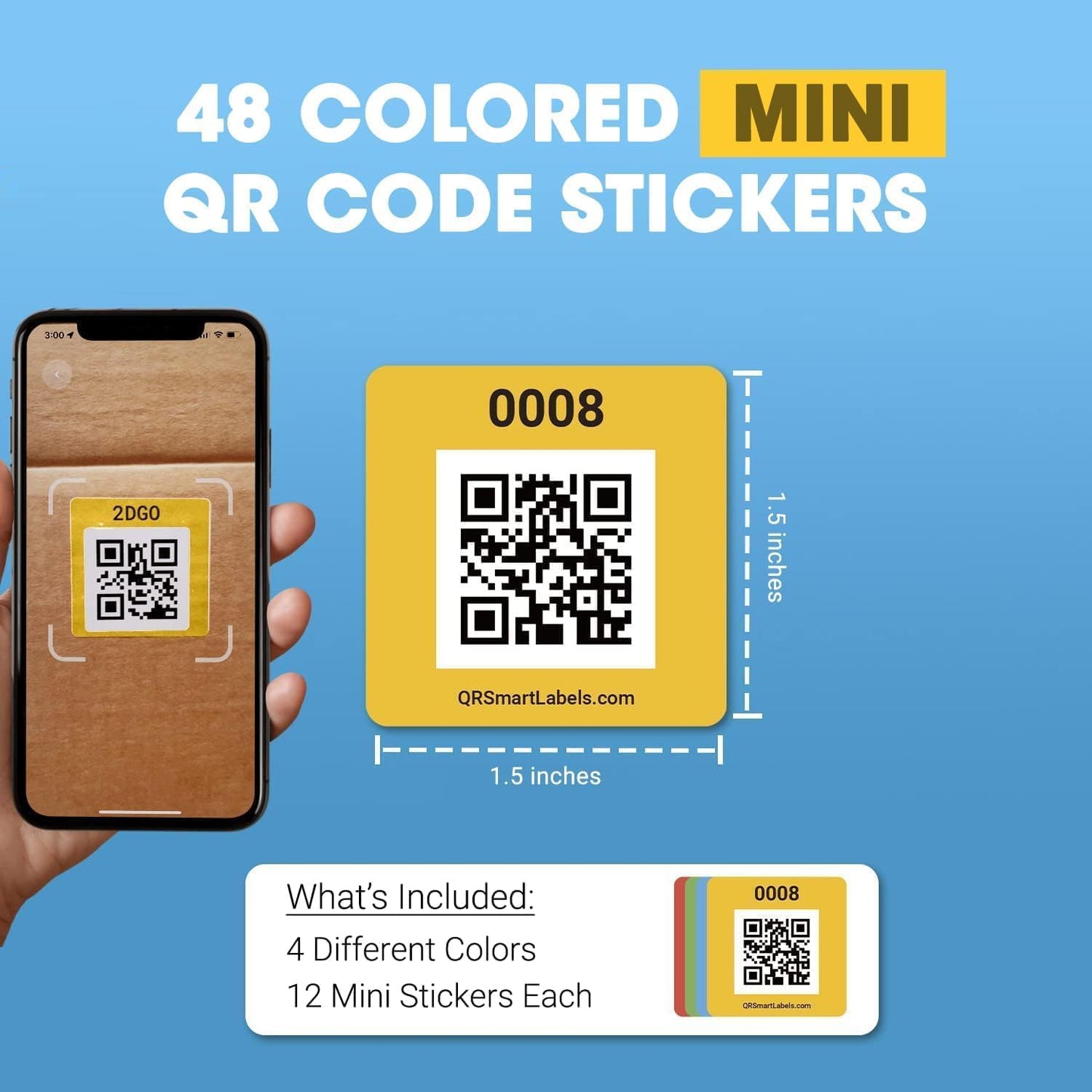 QR Code Stickers with AI Photo Analysis App - Auto-Creates Item Descriptions - No Typing - Made in USA - QR Code Labels for Storage & Inventory Tracking, Organization & Moving, Pack of 48