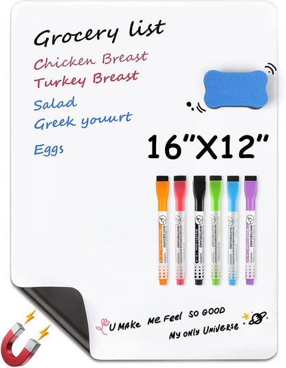 MaxGear Magnetic Dry Erase Board for Fridge, 12 x 8 Inch, Markers Included | Strong Magnetic Backing, Stain Resistant Surface, Easy to Write and Erase, Ideal For To-do Lists, Includes 3 Markers 1 Erase