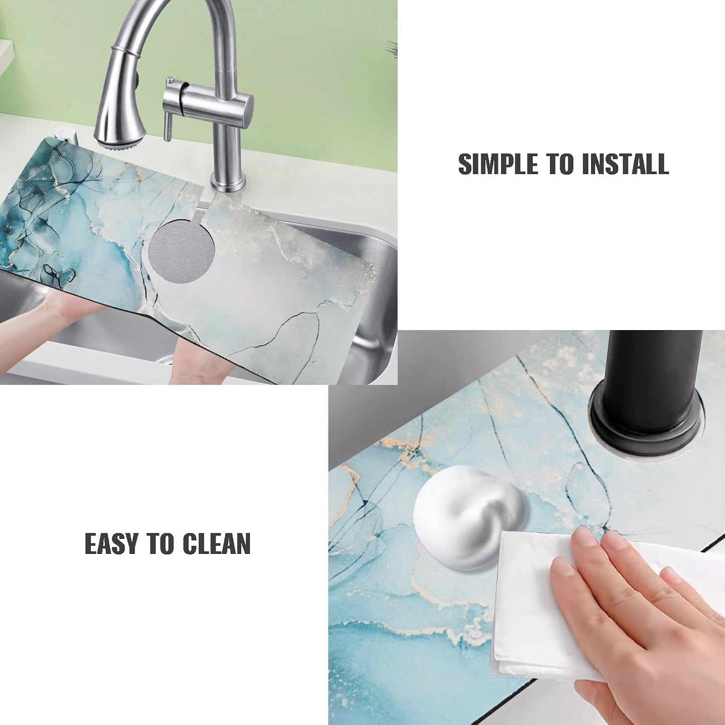 Sink Faucet Absorbing Mat, 2 Pack Drying Mat Around Faucet Sink Splash Guard Behind Faucet Sinkmat For Kitchen Bathroom Island Rv 24 * 5.5 Inch (60 * 14 cm)