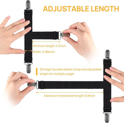 FGY Bed Sheet Straps Adjustable Elastic Fasteners with Metal Clips for Tablecloth Bedding