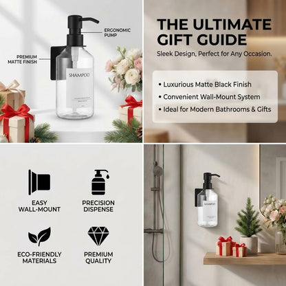 Shampoo and Conditioner Dispenser Set of 3 for Wall Mount | 16.9 fl oz Drill Free Shower Soap Bottles,Refillable Body Wash Dispensers for Bathroom Decor (Amber Bottles + Bamboo Pumps)
