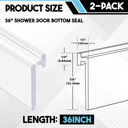Lineshading 2 Pack Vinyl Shower Door Bottom Seal, 36-inch Shower Door Bottom Sweep Strip, Clear(3 Horizontal Bars)