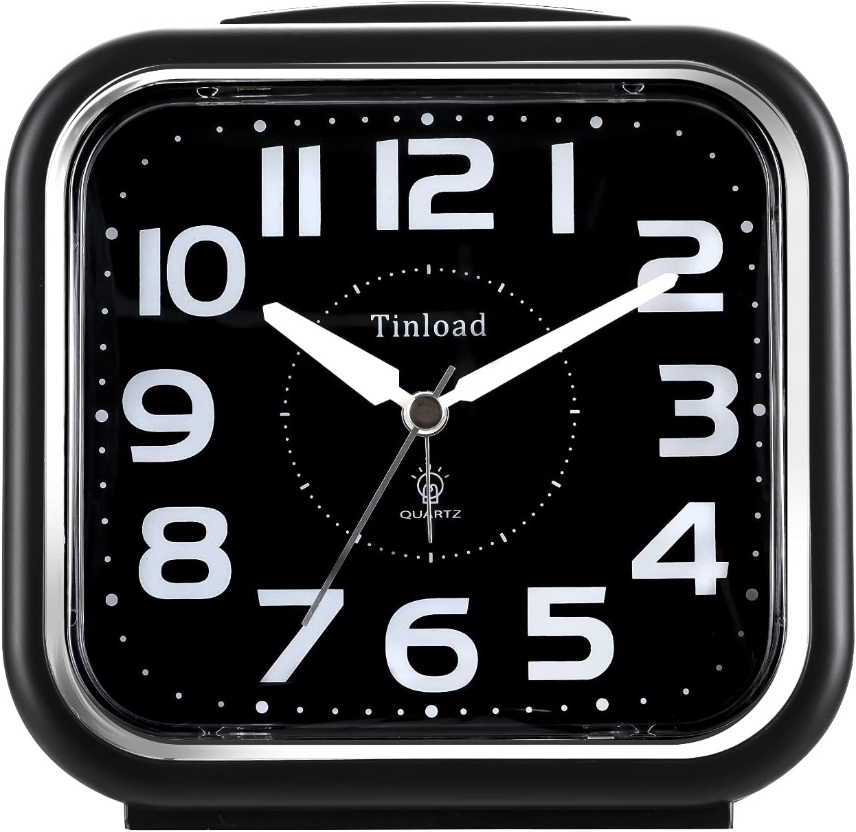 Tinload 5.5" Large Analog Alarm Clock Silent Non Ticking, Gentle Wake, Beep Sounds, Increasing Volume, Battery Operated Snooze and Manual Light, Easy Set, Black (Best for Elder)