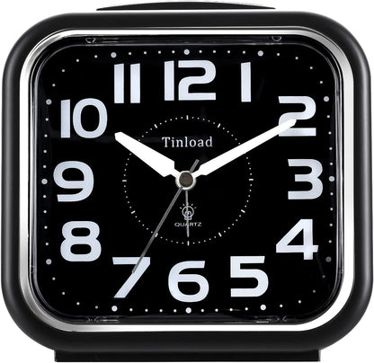 Tinload 5.5" Large Analog Alarm Clock Silent Non Ticking, Gentle Wake, Beep Sounds, Increasing Volume, Battery Operated Snooze and Manual Light, Easy Set, Black (Best for Elder)
