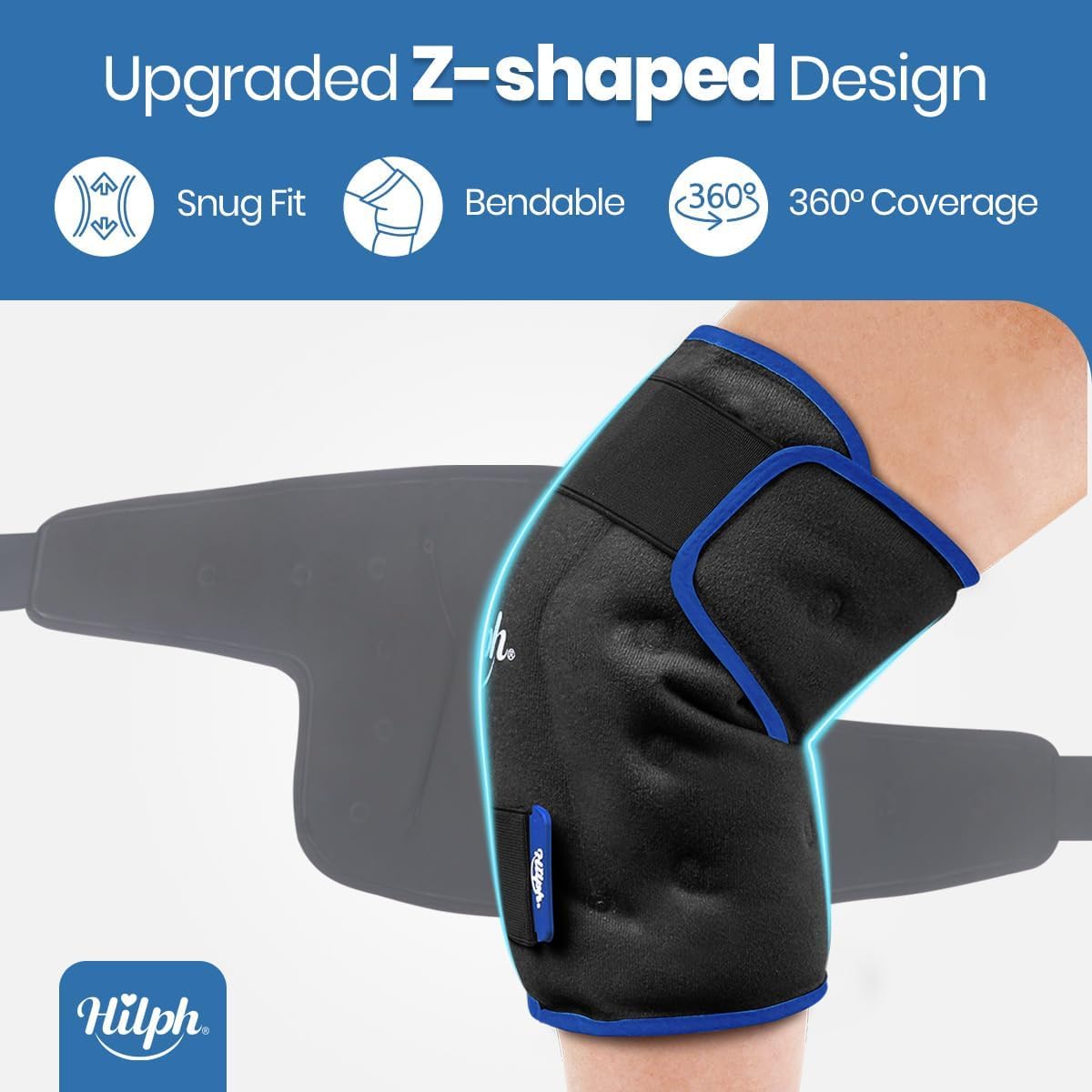 Hilph Ice Pack for Knee Pain Relief, Z-Shaped for Bendable & 360° Coverage | Easy Wear, Adjustable Cold & Compression Therapy Gel Ice Pack Wrap for Knee Replacement Surgery, Swelling, Meniscus Tear, ACL