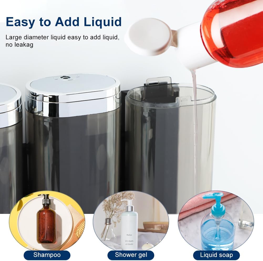 Shampoo and Conditioner Dispenser 3 Chamber No Drill Shower Soap Dispenser Wall Mounted, Shampoo Dispenser for Shower Wall Body Wash Dispenser for Bathroom Toilet Hotel Kitchen