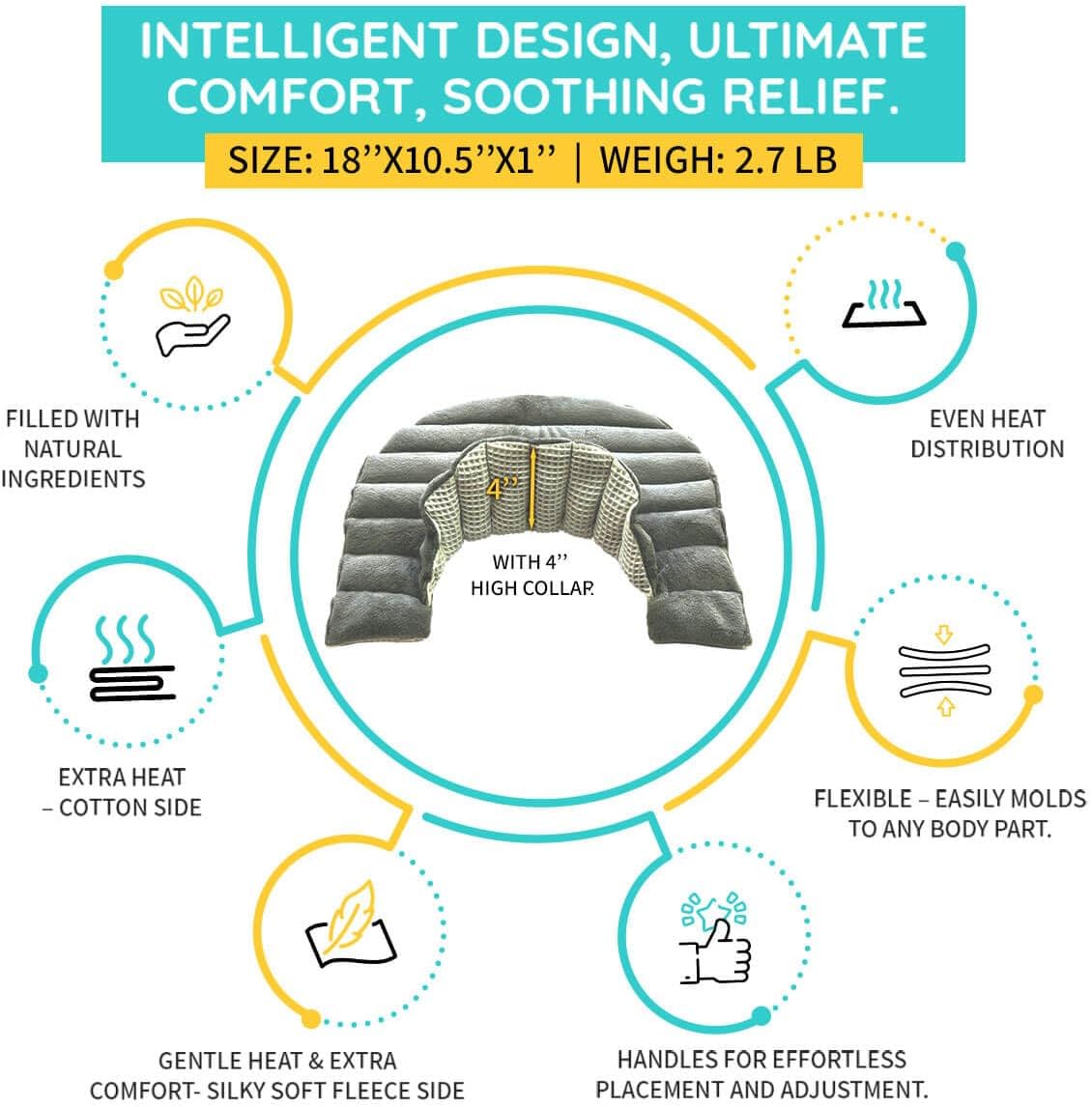 Heating Pad Solutions - Neck and Shoulder Microwavable Heating Pads - Neck and Shoulder Relaxer Portable Heating Pad for Upper Back Shoulders & Neck - Reusable Heating Pad & Hot Pack- 1 XL Pack Gray