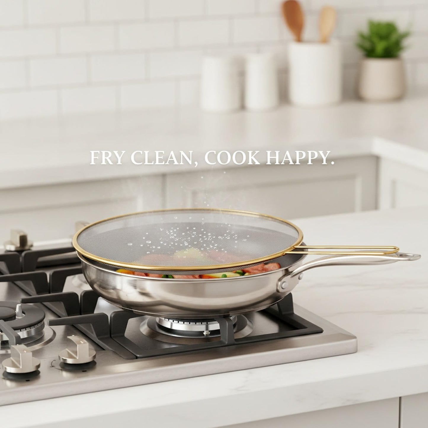 Stainless Steel Splatter Screen for Frying Pan, 13 Inch Mesh Oil Guard to Keep Stovetop Clean (1 Piece)
