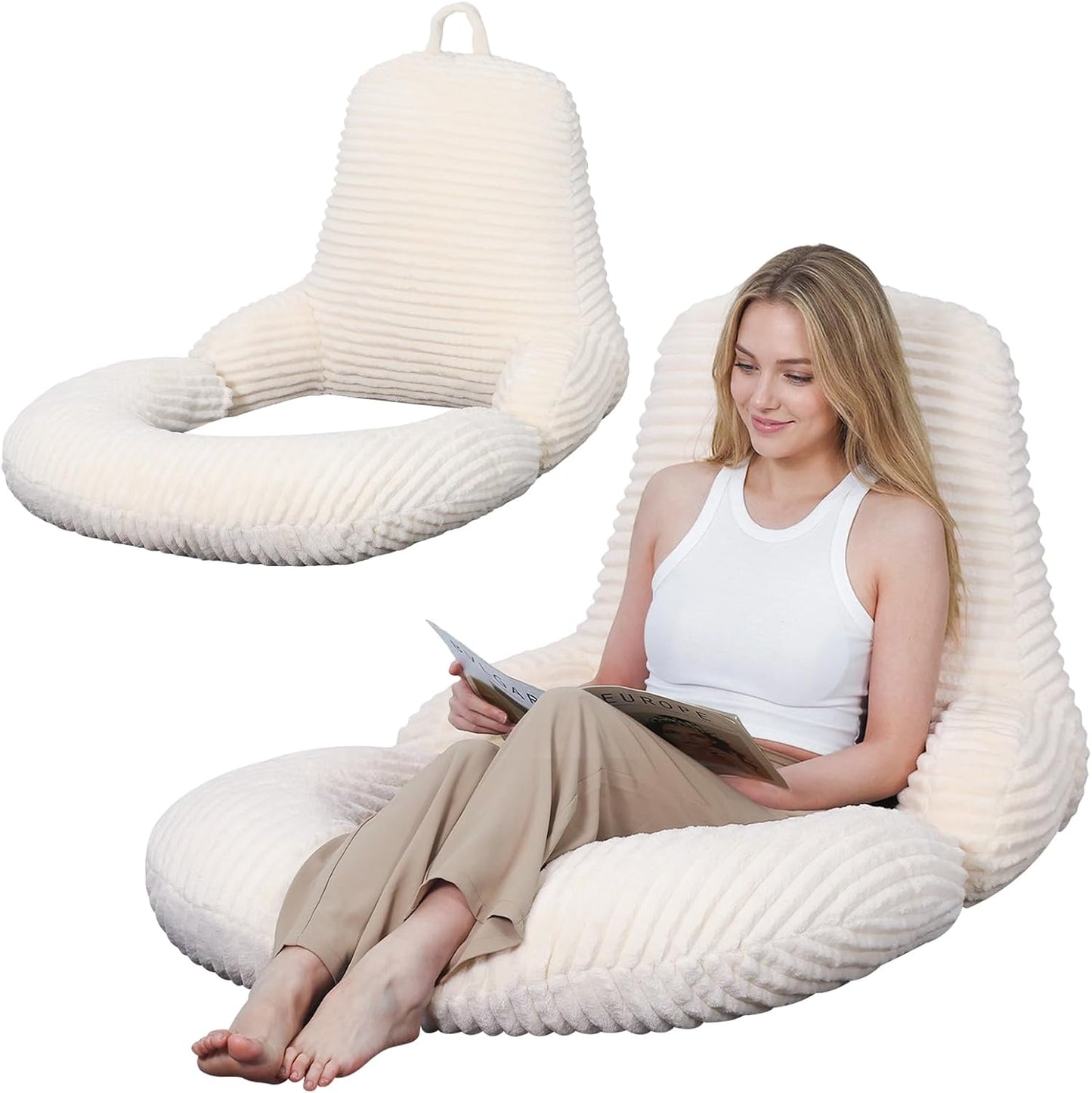 Reading Pillow for Bed, Backrest Pillow with Arms for Adult | Bed Pillow for Sitting Up, Back Support Pillows for Sleeping, Reading and Gaming with Shredded Memory Foam, Gray