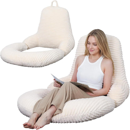 Reading Pillow for Bed, Backrest Pillow with Arms for Adult | Bed Pillow for Sitting Up, Back Support Pillows for Sleeping, Reading and Gaming with Shredded Memory Foam, Gray