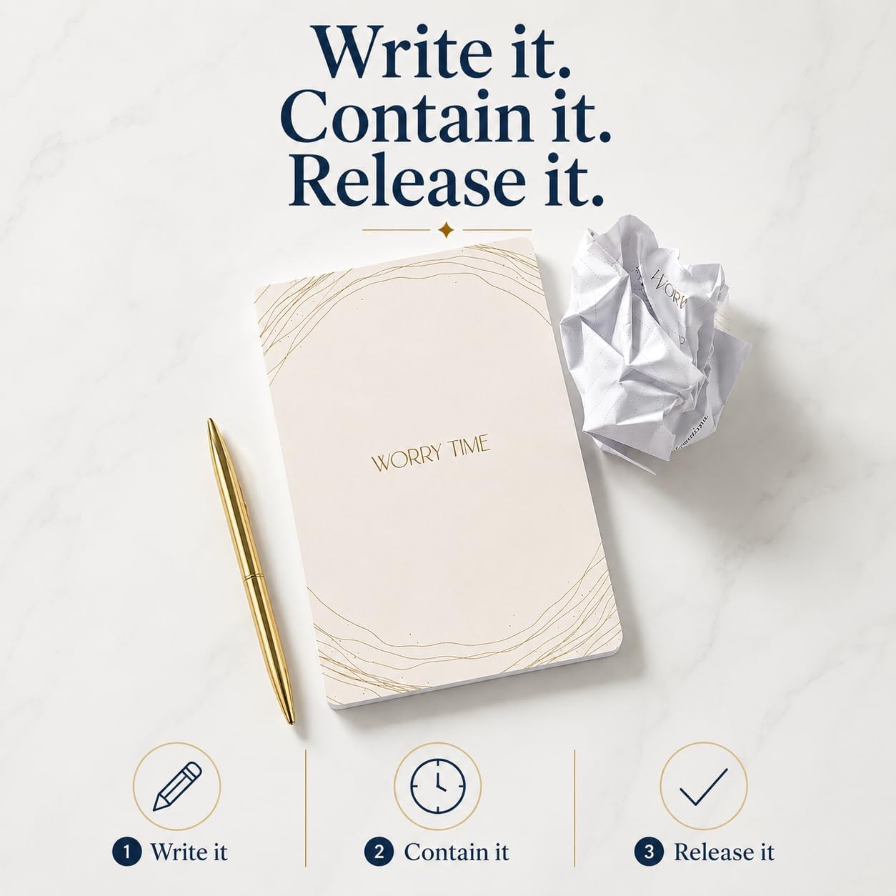 Worry Journal for Anxiety Relief & CBT Guided Prompts, Mental Health Gift
