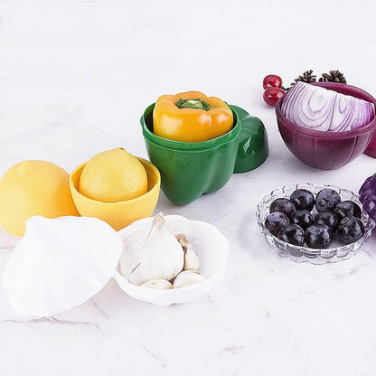 XIYUAN 6PCS Fruit and Vegetable Shaped Food Saver Reusable Sealed Crisper For Pepper Saver, Avocado Onion Garlic Tomato and Lemon Keeper,Refrigerator Vegetable Crisper Food Storage Containers Holder