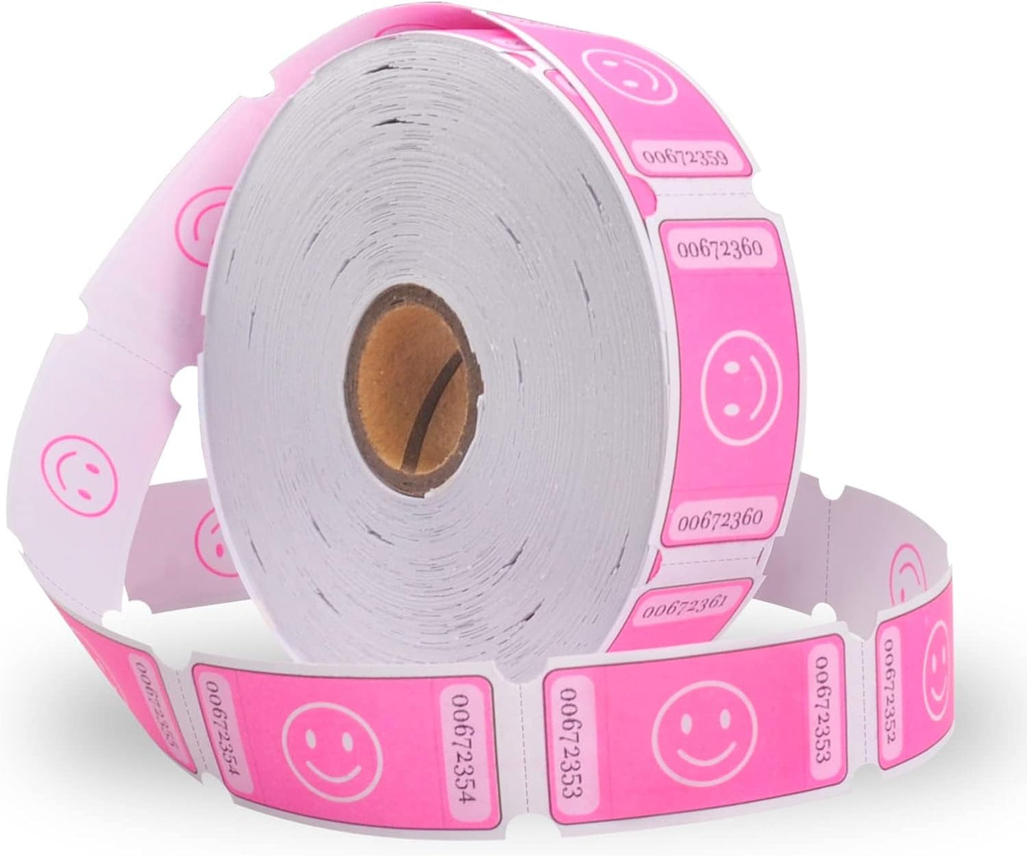 L LIKED Smile Raffle Tickets Roll 1"x2" for Events 1000 Pink | Smile Face Design, Perforated with Consecutive Numbers, Great for Entry, Class Reward & Fundraiser