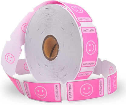 L LIKED Smile Raffle Tickets Roll 1"x2" for Events 1000 Pink | Smile Face Design, Perforated with Consecutive Numbers, Great for Entry, Class Reward & Fundraiser