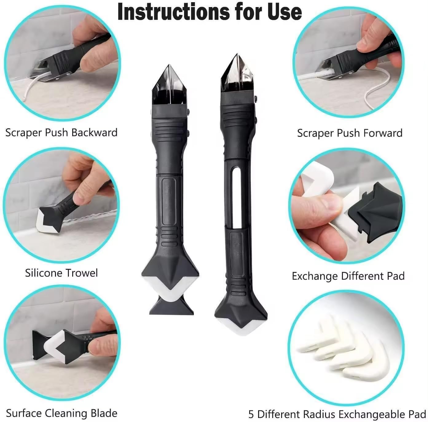 2 Pack 3-IN-1 Caulk Tool for Removal and Application, for Bathroom, Kitchen, Flooring, Windows, Sinks and Frames Seal