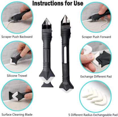 2 Pack 3-IN-1 Caulk Tool for Removal and Application, for Bathroom, Kitchen, Flooring, Windows, Sinks and Frames Seal