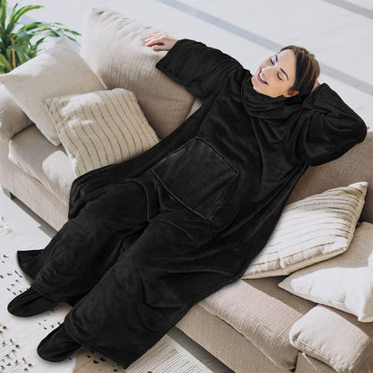 PAVILIA Fleece Blanket with Sleeves and Foot Pockets Women Men, Dark Purple