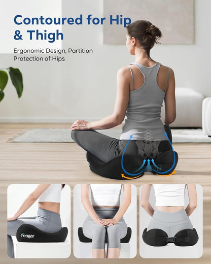Seat Cushion for Office Chair - Memory Foam Tailbone Cushion | for Desk Chair, Car Seat and Wheelchair - Ergonomic Chair Pad for Hip and Lower Back Comfort - Washable Mesh Cover